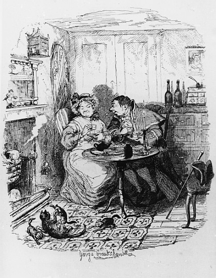 Mr Bumble and Mrs Corney taking tea, from ''The Adventures of Oliver Twist'' Charles Dickens (1812-7 from George Cruikshank