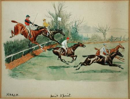 The Month of March: Point to Point (pen & ink and w/c on paper) from George Derville Rowlandson