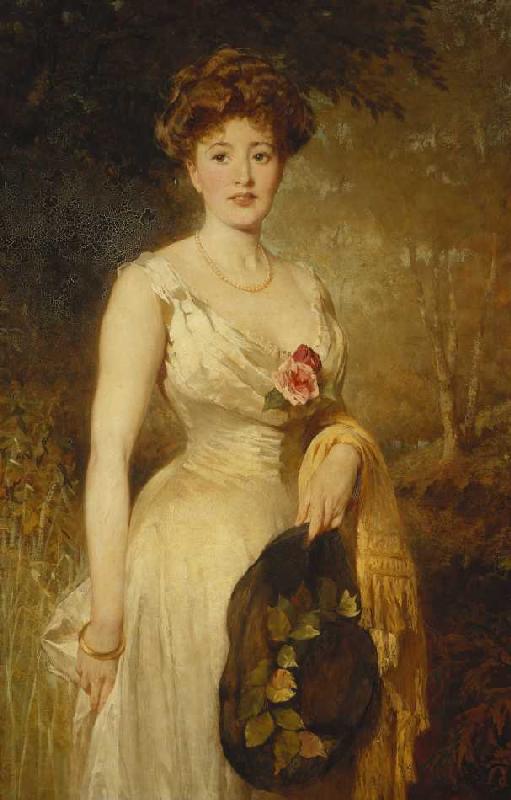 Porträt einer Dame in weißem Kleid from George Elgar Hicks