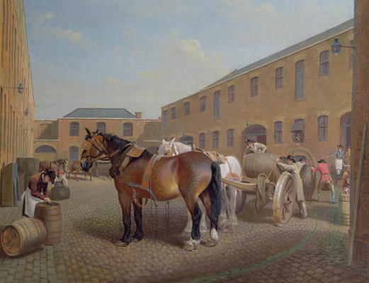 Loading the Drays at Whitbread Brewery, Chiswell Street, London, 1783 from George Garrard