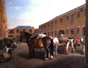 Loading the Drays at Whitbread Brewery, Chiswell Street, London