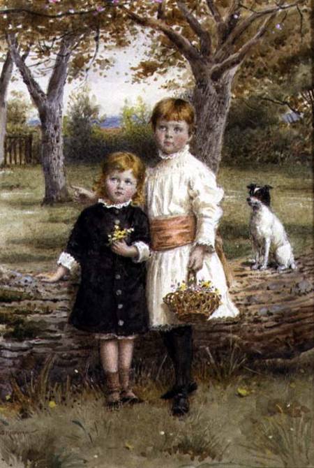 Two Sisters with a Basket of Flowers from George Goodwin Kilburne