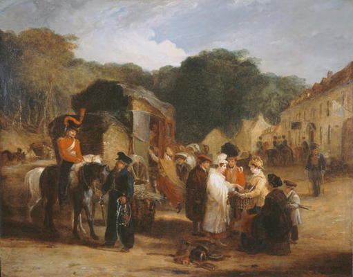 The Village of Waterloo, with travellers purchasing the relics that were found in the field of battl from George Jones