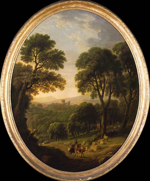 Wooded Landscape with Peasants and Cattle on a Path from George Mullins