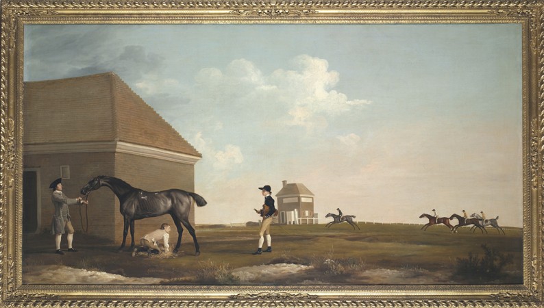 Gimcrack on Newmarket Heath, with a Trainer, a Stable-Lad, and a Jockey from George Stubbs