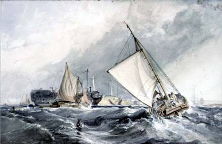 Old Men-of-War at Anchor: boats in a Gale from George the Elder Chambers