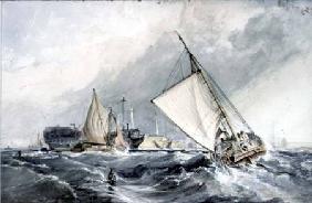 Old Men-of-War at Anchor: boats in a Gale