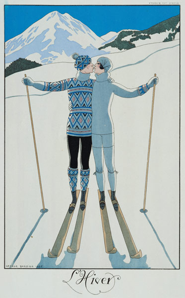 Winter: Lovers in the Snow, fashion plate from 'Twentieth Century France', 1925 (colour litho) from Georges Barbier