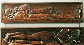 Death, wooden bed panel