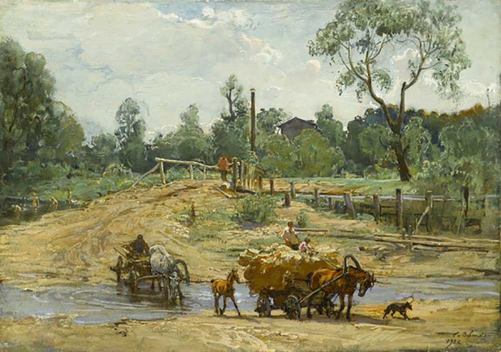 Carts fording a river, 1922 from Georgiy Konstantinovich Savitsky