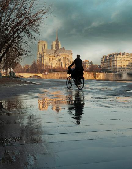 Notre Dame and cyclist