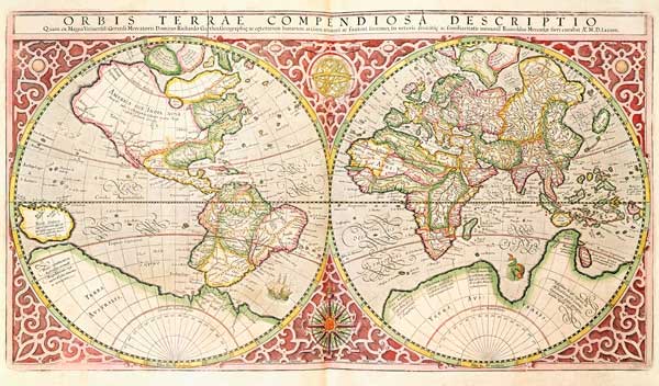 Double Hemisphere World Map from Gerard Mercator