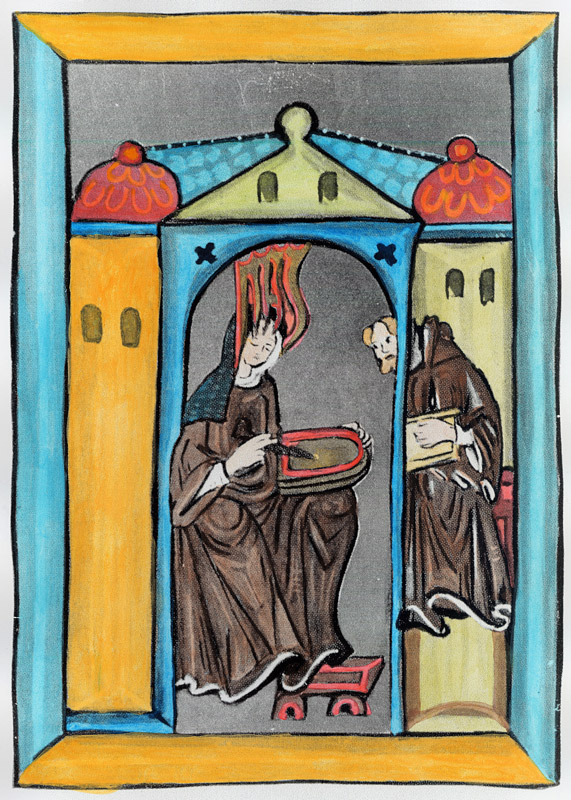 Hildegard of Bingen receiving the Light from Heaven, c.1151 from German School