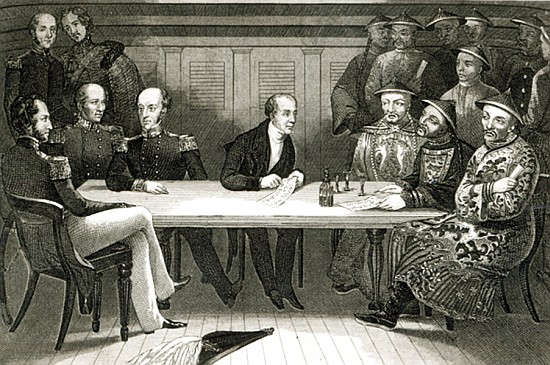 A conference at Chusan between Commodore Bremer and Chang, a Chinese official, on board the HMS Well from German School