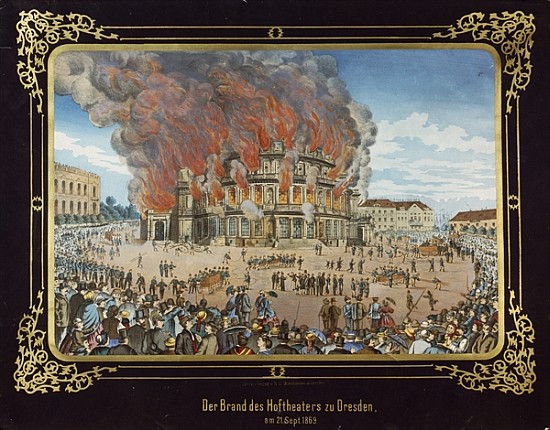 Fire at the Royal Theatre in Dresden on 21st September 1869 from German School