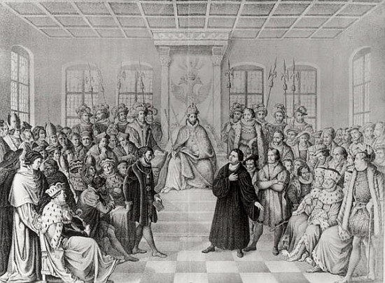Martin Luther in front of Charles V (1500-58) at the Diet of Worms, 16th April 1521, from ''History  from German School