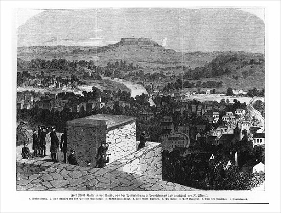 Mount Valerien seen from Louveciennes, illustration from ''Illustrierte Zeitung'' from German School
