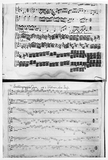 Score for Telemann''s Suite for two violins, the ''Gulliver Suite'', including the ''Chaconne of the from German School