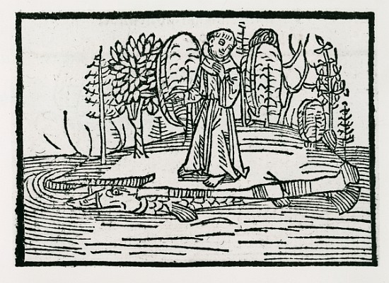 St. Brendan on the fish island, illustration from ''The Voyage of St. Brendan'' from German School