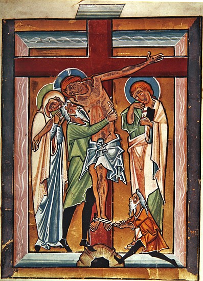 The Descent from the Cross, c.1230 (tempera & gold leaf on vellum) from German School