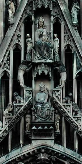 Detail of the Virgin and Child, from the gable above the central portal on the west facade