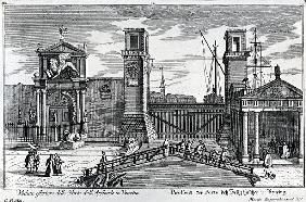 View of the gates at the entrance to the Arsenal in Venice, published Martin Engelbrecht, c.1740s