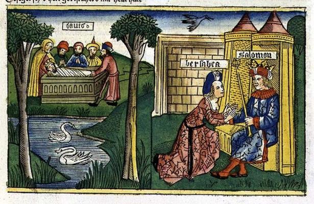1 Kings 2 10-11 The Death of David, and 2 Kings 19-25 Bathsheba asks Solomon for Abishag to marry Ad from German School, (15th century)
