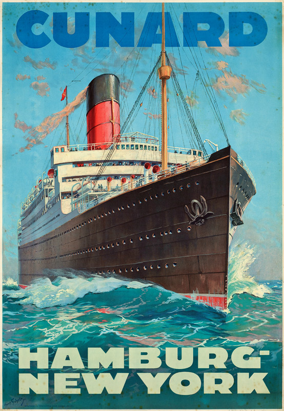 Poster advertising travel between Hamburg and New York with the shipping company Cunard from German School, (20th century)