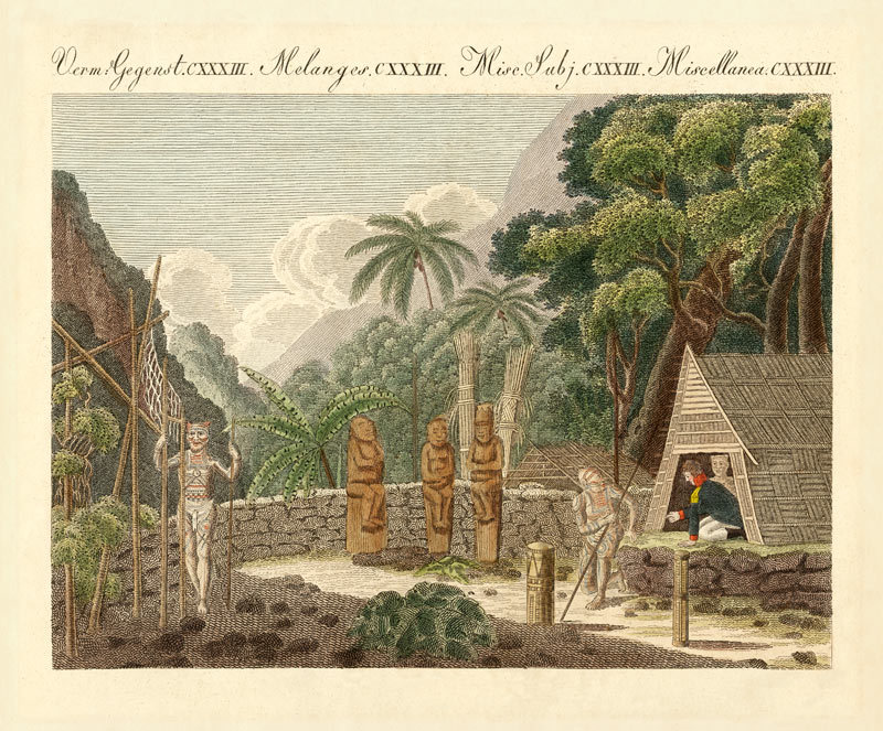 The Morai or the sepulture-plaza on the Island of Nukahiwah in the South Seas from German School, (19th century)