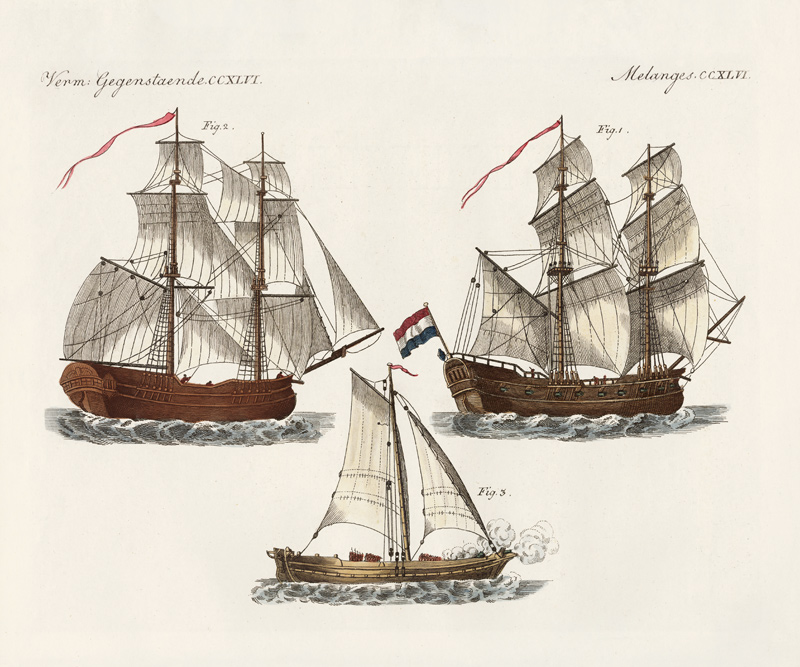 Warships of different kinds from German School, (19th century)