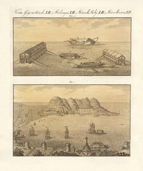 Gibraltar and the swimming batteries from German School, (19th century)