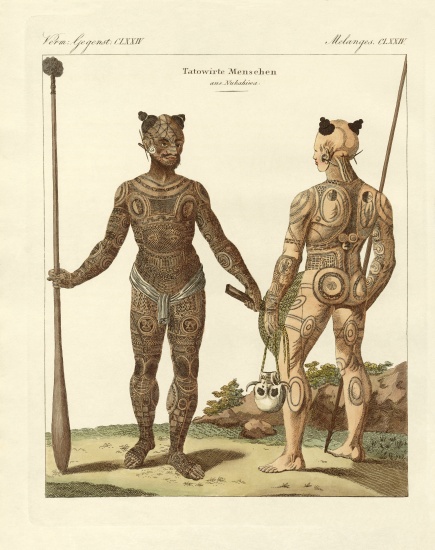 Nukahiwans with different tattoos from German School, (19th century)