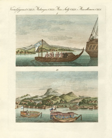 Views of the coast of Japan next to Japanese vehicles from German School, (19th century)