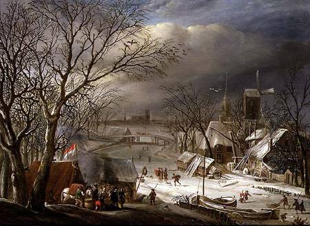 A Wedding Party by a Frozen River from Gerrit van Battem