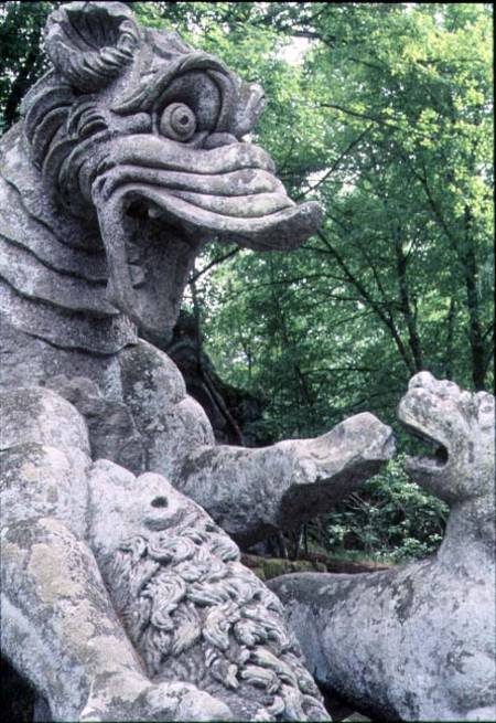Monsters fighting, stone sculpture in the Parco dei Mostri (Monster Park), gardens laid out between from Giacomo Barozzi  da Vignola