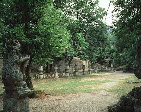 View of the Xisto with heraldic bears and acorns, from the Parco dei Mostri (Monster Park) gardens l from Giacomo Barozzi  da Vignola