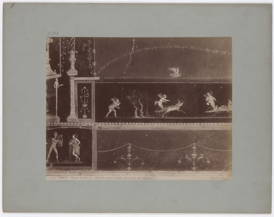 Pompeii: Domus Vettiorum, Chariot Lovers Race, triclinium decoration, No. 11241 from Giacomo Brogi