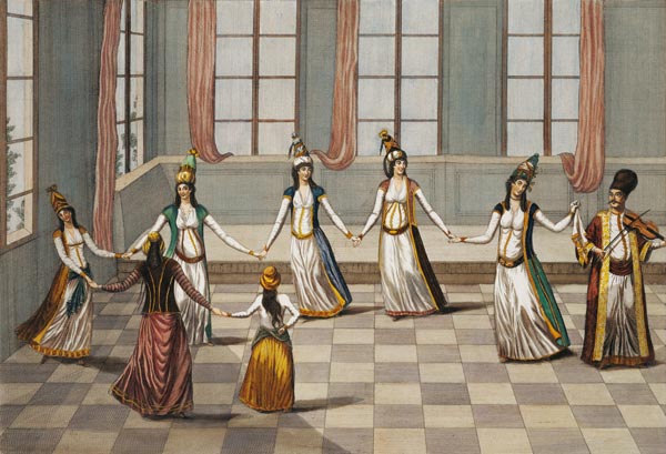 Dance that is fashionable with the Greek women of Constantinople, led by the woman holding a handker from Giacomo Leonardis