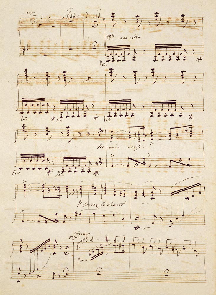 Manuscript page from the score of ''Les Huguenots'' from Giacomo Meyerbeer