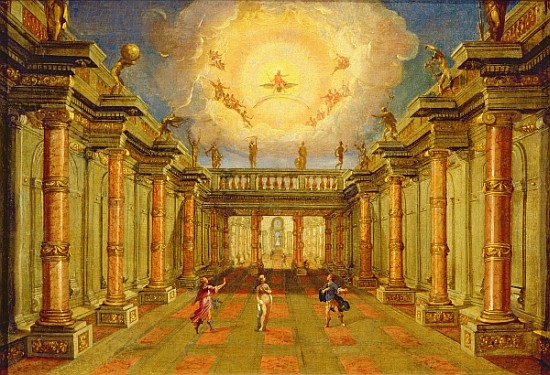 Act II, scene X: the courtyard of the King of Naxos from Giacomo Torelli