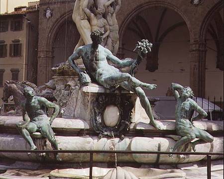 The Fountain of Neptune, detail of three seated figures from Giambologna