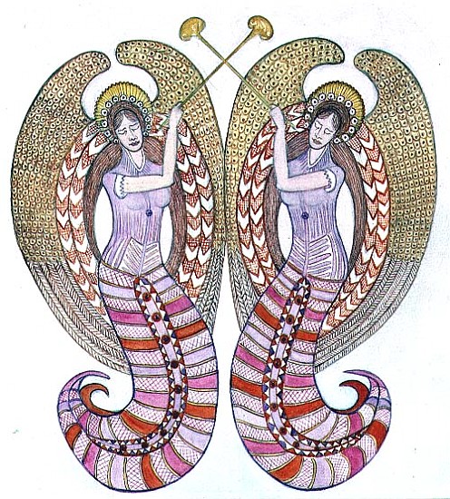 Two angels with trumpets, 1995 (w/c)  from  Gillian  Lawson
