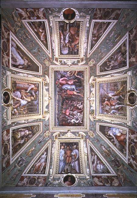 The ceiling of the Sala di Cosimo Il Vecchio showing Cosimo de' Medici (1389-1464) returning from ex from Giorgio Vasari