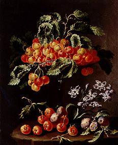 Glass essay with cherries and flowers from Giovan Lo Spadino Castelli