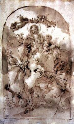 Virgin and Child with St. Dominic, St. Theresa and St. Coribian, c.1745 (brown wash over red chalk)