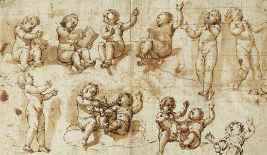 Studies of Putti (pen, ink, wash and chalk) - Detail from Giovanni Baglione