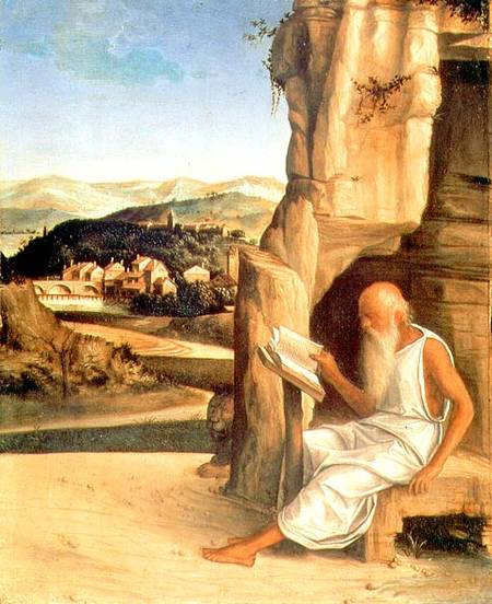 St. Jerome Reading in a Landscape - Giovanni Bellini as art print or ...