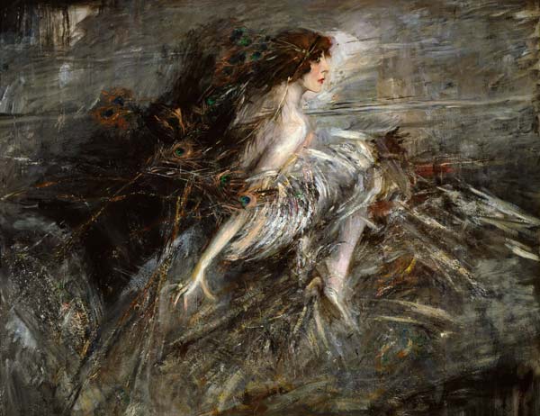 Portrait of the Marquise with peacock pens from Giovanni Boldini