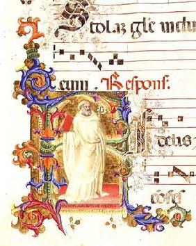 Ms 561 f.1r Historiated initial 'R' depicting St. Eligius, from a gradual from the Monastery of San
