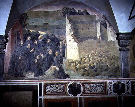 St. Benedict Restoring Life to the Crushed Monk detail from a fresco cycle of the Life of St. Benedi from Giovanni  di Consalvo